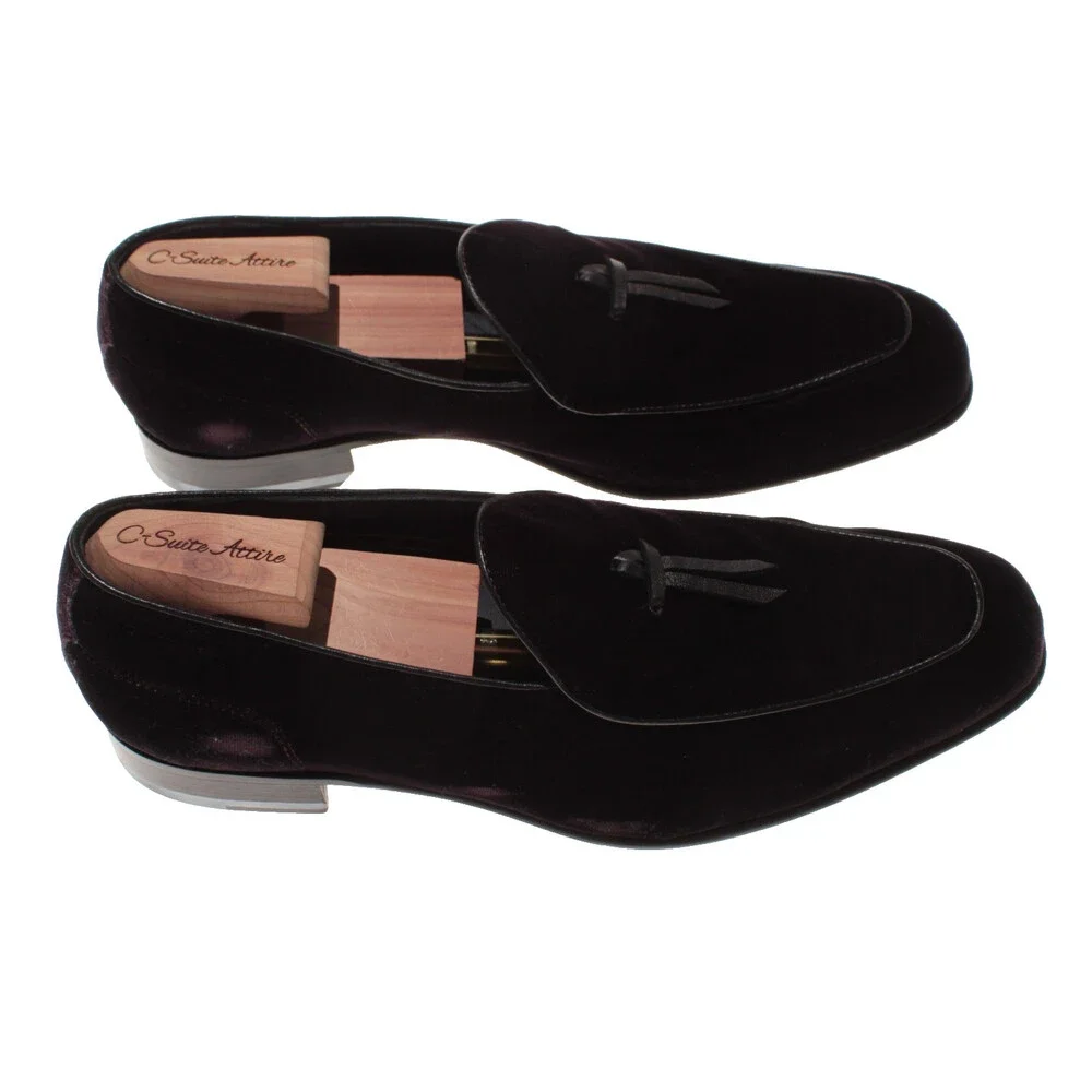 Di Bianco NWB Tasseled Slip On Loafers Size 9 US in Dark Purple Velvet